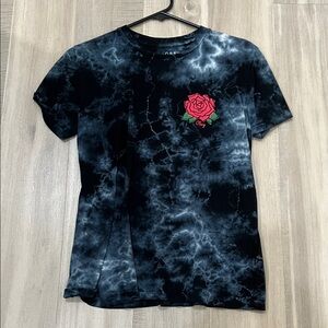 Obey Black and Gray Tie-Dye Top with Red Rose